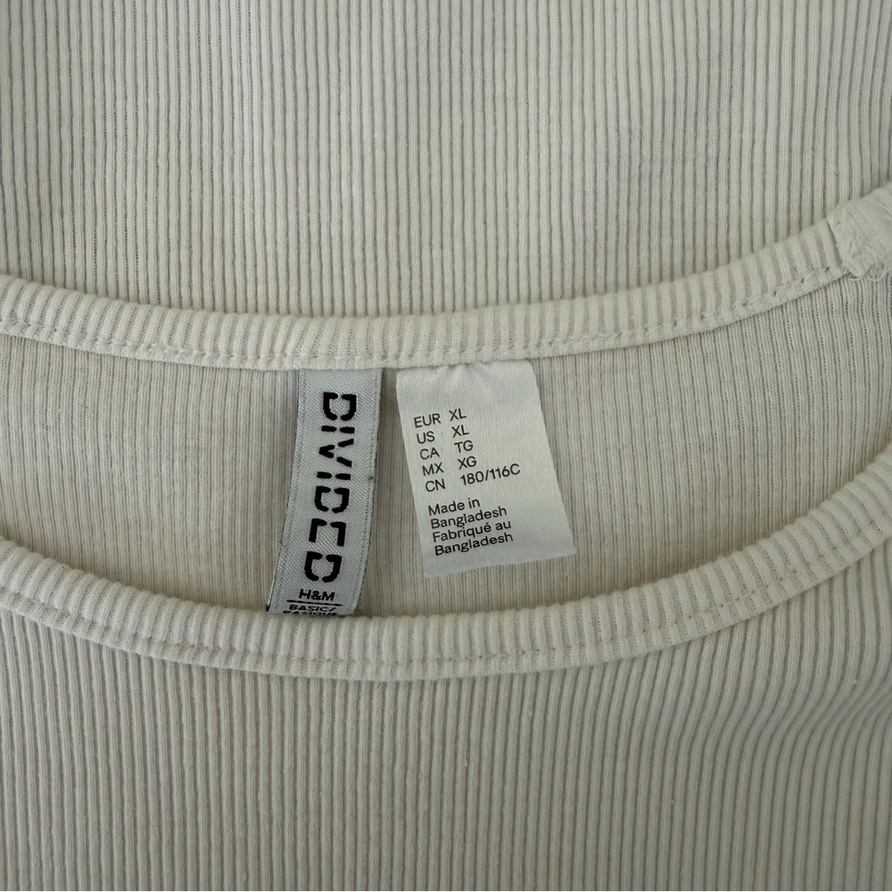 Divided White Ribbed Crop Top - Picture 2 of 2